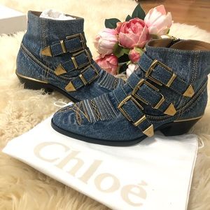 Chloe Blue Susanna Buckle Denim Boot. 
Brand new